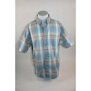 Arrow Carriage Trade Mens Button Down Shirt Blue White Plaid Pocket Vintage XL